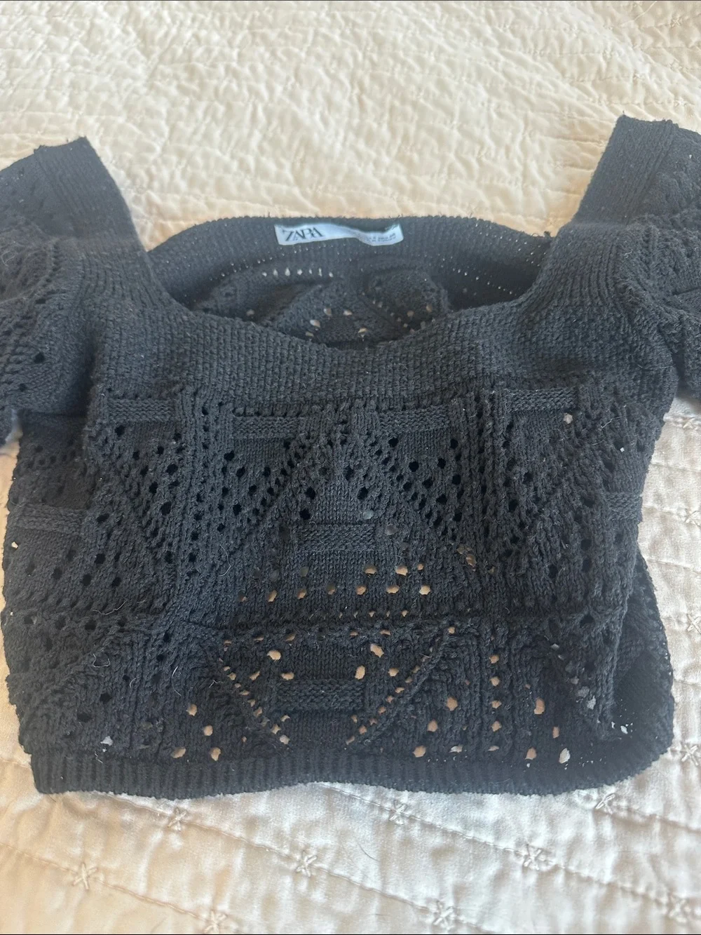 Zara Black Crochet Square-Neck Women’s Top